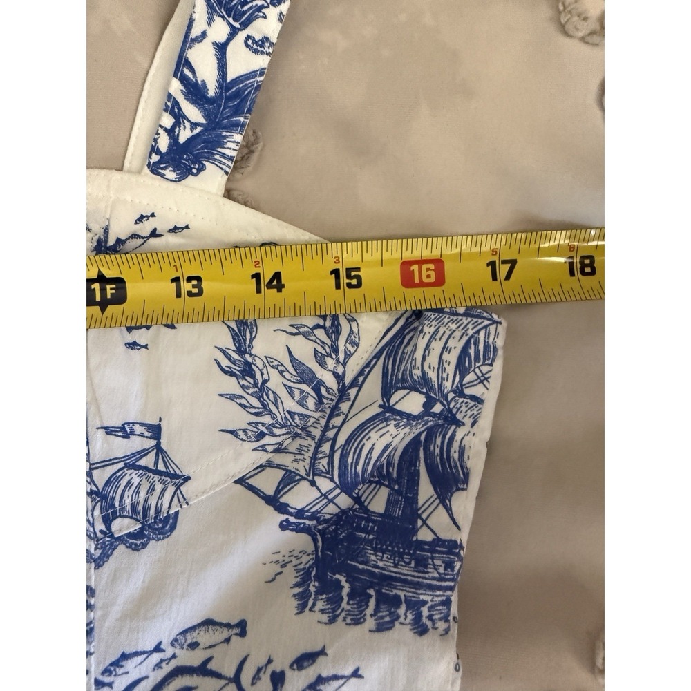 Avec Les Filles Blue White Mermaid Toile Linen Blend Midi Dress Size 8 NWT - Picture 15 of 16